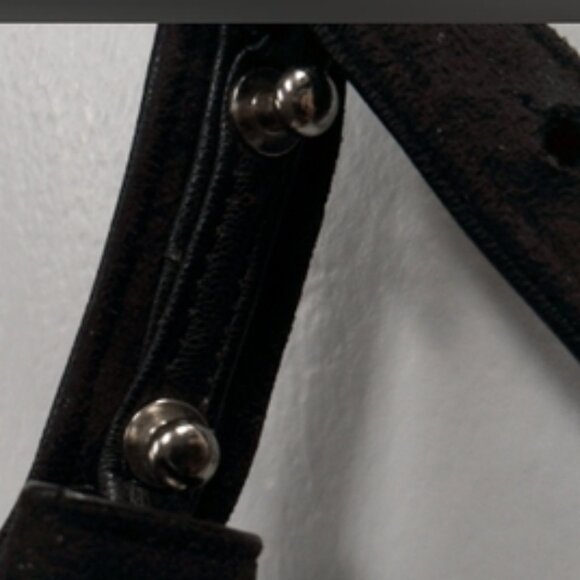 Black Suede/Velveteen-like Skinny Belt with Two Stud Closure System - Picture 3 of 6